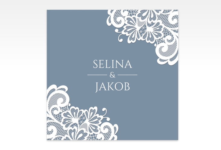 Gästebuch Creation Hochzeit Vintage 20 x 20 cm, Hardcover blau mit floraler Spitze