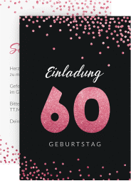 Einladung 60. Geburtstag Glitzer A6 Karte hoch pink