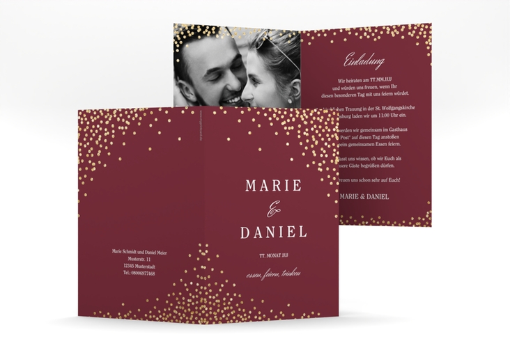 Einladungskarte Hochzeit Glitter A6 Klappkarte hoch rot hochglanz