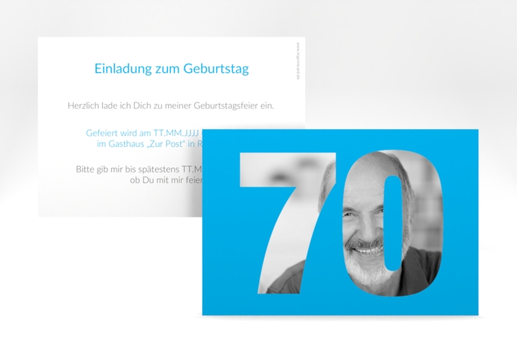 Einladung 70. Geburtstag Numbers A6 Karte quer blau