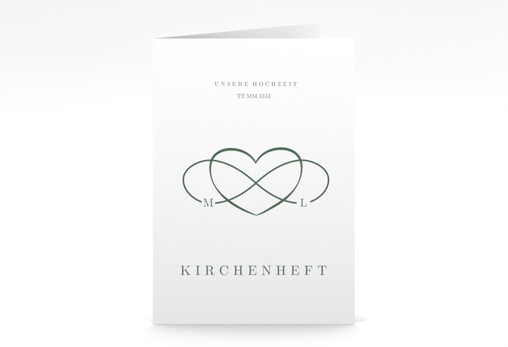 Kirchenheft Hochzeit Infinity A5 Klappkarte hoch gruen hochglanz