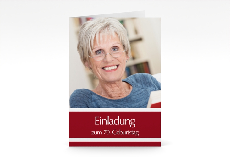 Einladung 70. Geburtstag Gerd/Gerda A6 Klappkarte hoch rot mit Foto