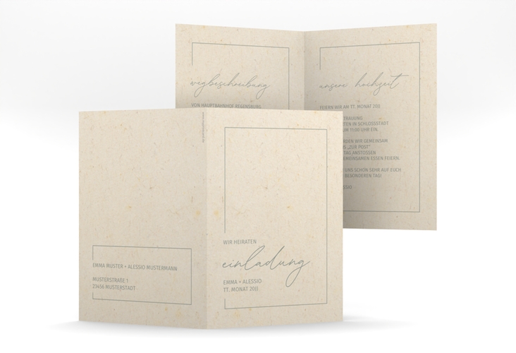 Einladungskarte Hochzeit Simple Line A6 Klappkarte hoch beige