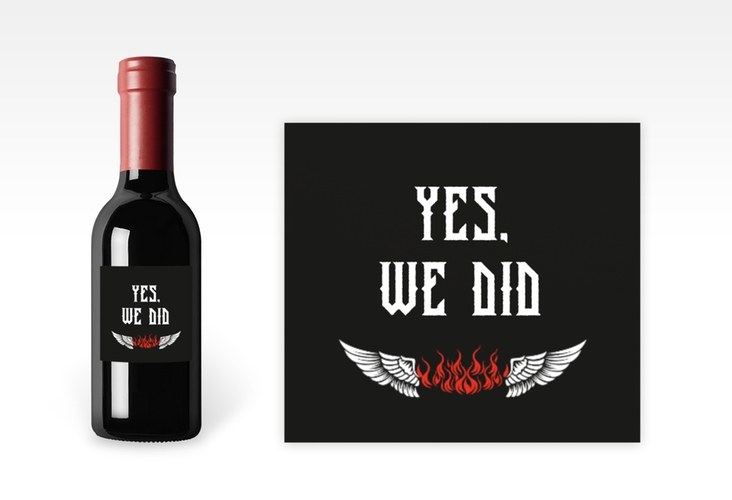 Piccoloetikett Hochzeit Biker Etikett Piccolo mit Rocker-Paar auf Motorrad