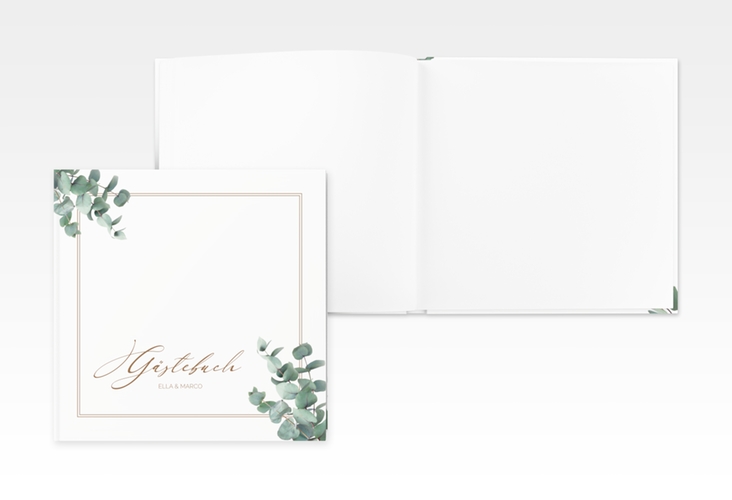 Gästebuch Creation Hochzeit Eucalypt 20 x 20 cm, Hardcover weiss mit Eukalyptus und edlem Rahmen
