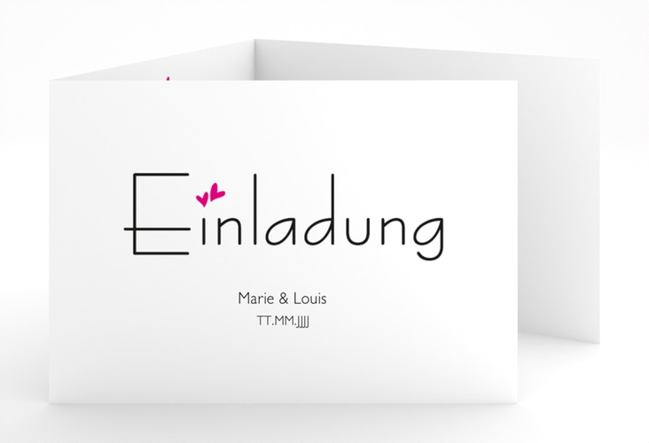 Hochzeitseinladung Twohearts A6 Doppel-Klappkarte pink hochglanz