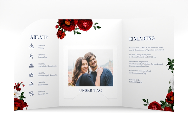 Hochzeitseinladung Florista mittlere Bogen-Wickelfalzkarte weiss