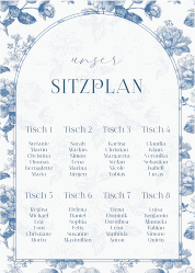 Sitzplan Poster Hochzeit Blue Floral 50 x 70 cm Poster weiss mit blauem Blumenmuster auf weißem Grund