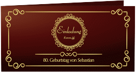 Einladung 80. Geburtstag Bert/Berta lange Klappkarte quer rot