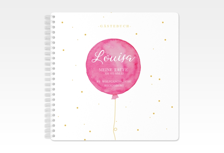 Gästebuch Taufe Balloon Ringbindung pink