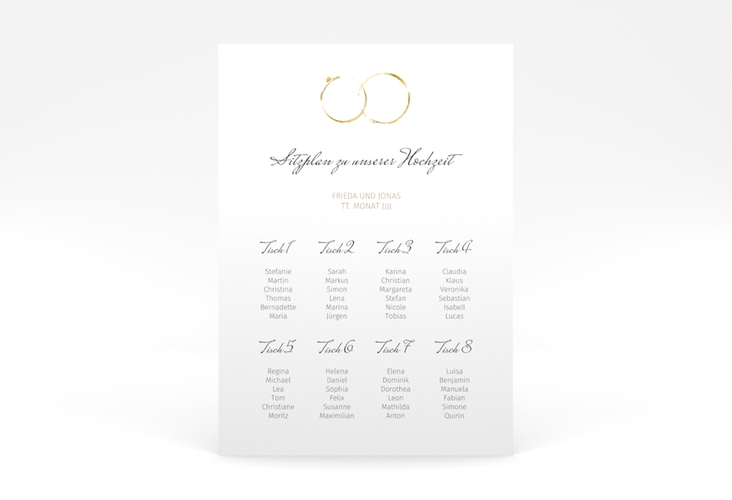 Sitzplan Poster Hochzeit Trauringe 50 x 70 cm Poster gold minimalistisch gestaltet mit zwei Eheringen