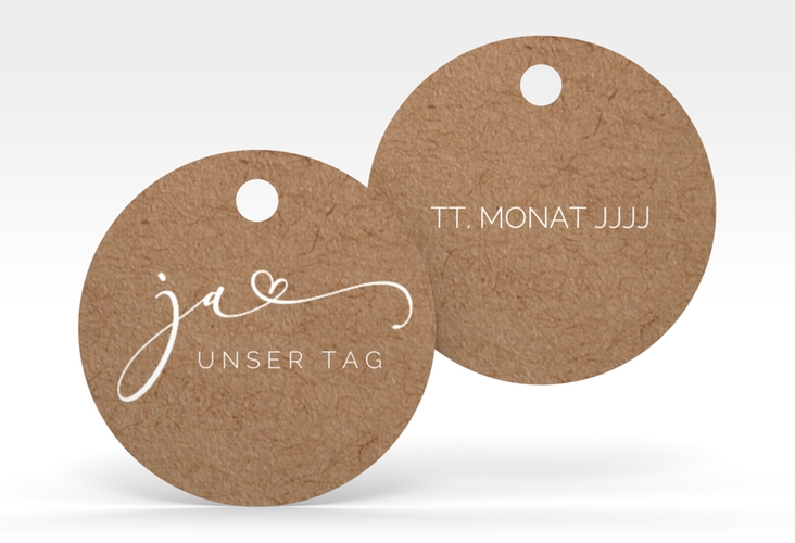 Geschenkanhänger Hochzeit Jawort Geschenkanhänger, rund Kraftpapier modern minimalistisch mit veredelter Aufschrift