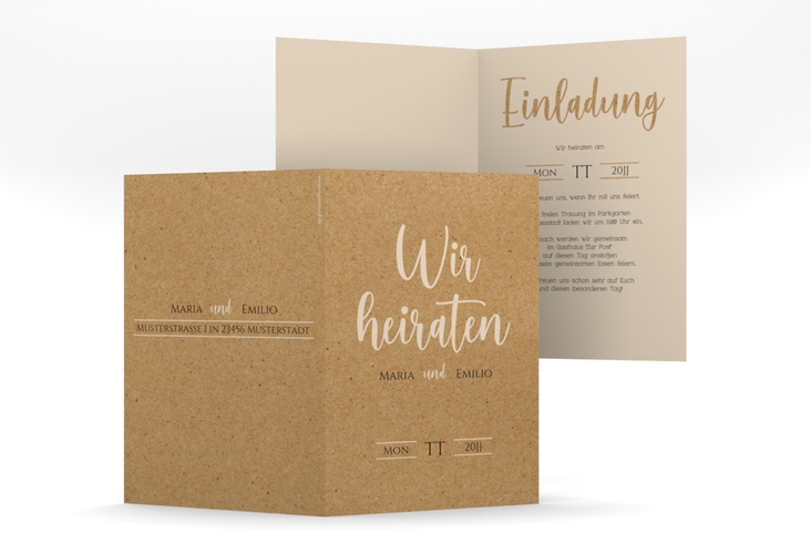 Einladungskarte Hochzeit Noble A6 Klappkarte hoch Kraftpapier hochglanz mit elegantem Schriftzug