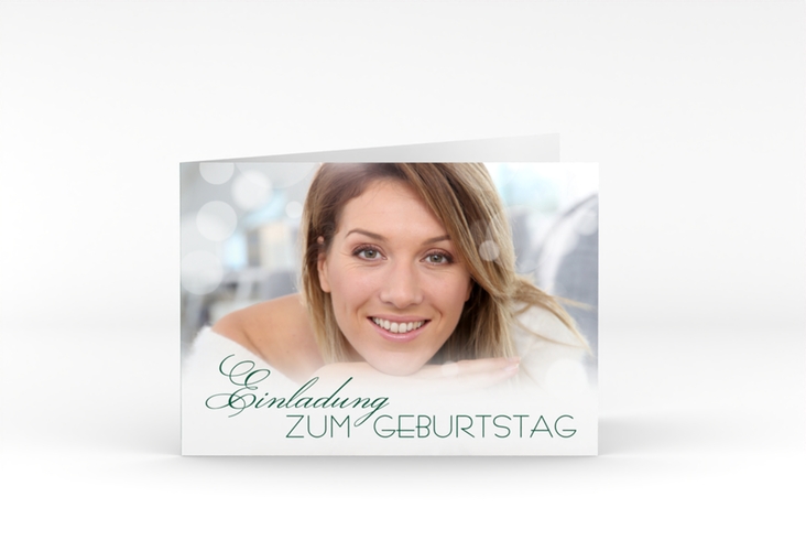Einladung 40. Geburtstag Luminous A6 Klappkarte quer gruen