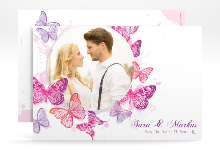 Save the Date-Karte Hochzeit Schmetterlinge A6 Karte quer pink