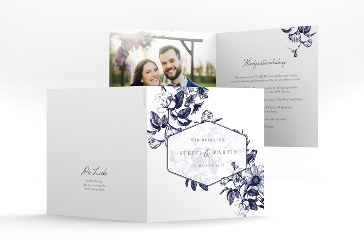 Hochzeitseinladung Magnificent quadr. Klappkarte blau hochglanz