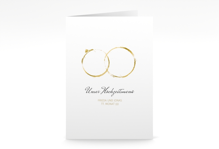 Menükarte Hochzeit Trauringe A5 Klappkarte hoch minimalistisch gestaltet mit zwei Eheringen