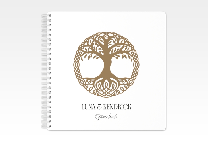 Gästebuch Hochzeit Lebensbaum Ringbindung weiss im Stil der Kelten und Wikinger