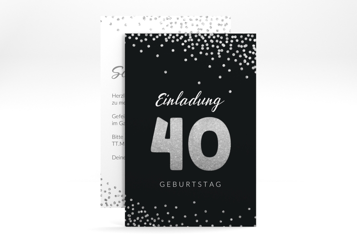 Einladung 40. Geburtstag Glitzer A6 Karte hoch grau