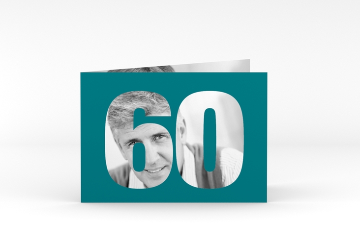 Einladung 60. Geburtstag Numbers A6 Klappkarte quer tuerkis