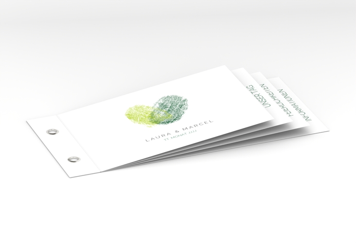 Hochzeitseinladung Fingerprint Booklet gruen schlicht mit Fingerabdruck-Motiv