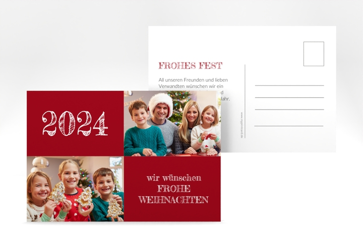 Weihnachtskarte Besinnlichkeit A6 Postkarte rot zum selbst Gestalten mit Fotos