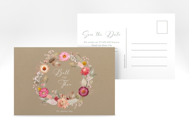 Save the Date-Postkarte Trockenblumen A6 Postkarte Kraftpapier