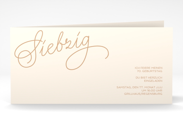 Einladung 70. Geburtstag Schwungvoll lange Klappkarte quer beige