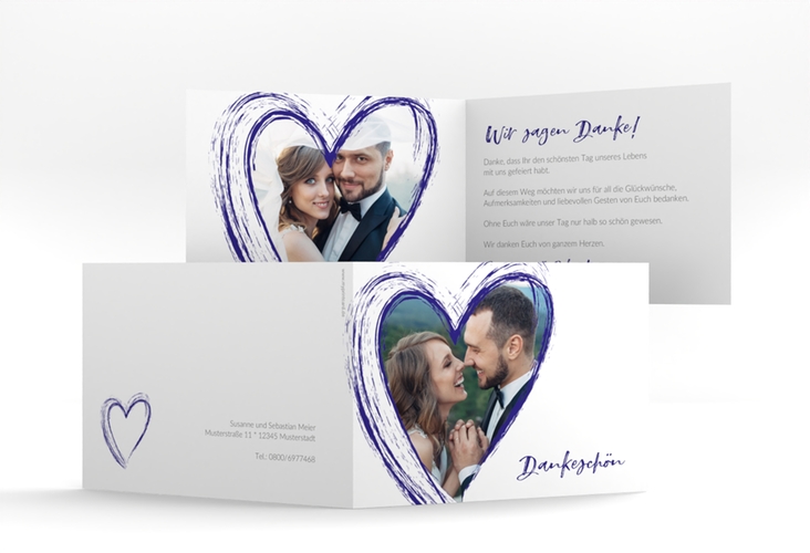 Danksagung Hochzeit Liebe A6 Klappkarte quer blau hochglanz