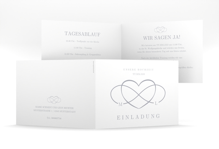 Hochzeitseinladung Infinity mittlere Klappkarte quer grau