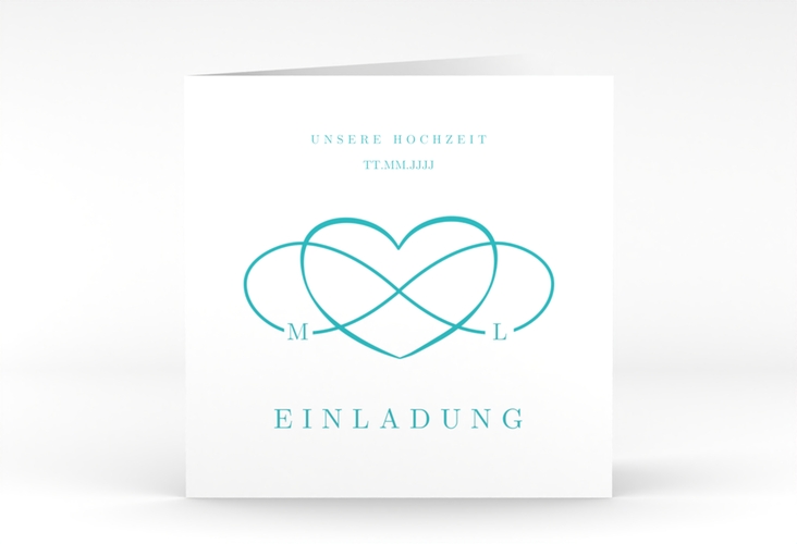 Hochzeitseinladung Infinity quadr. Klappkarte tuerkis hochglanz