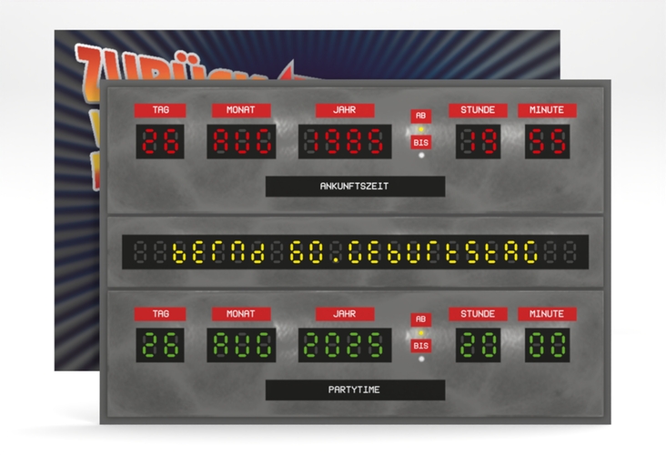 Einladung 60. Geburtstag Timemachine A6 Karte quer