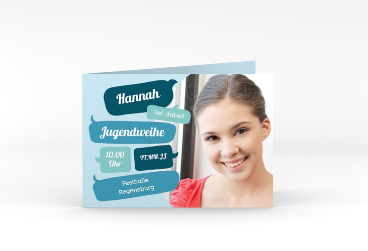 Einladungskarte Jugendweihe Grownup A6 Klappkarte quer hochglanz