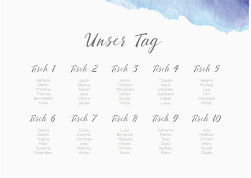 Klick: Details zu Sitzplan Poster Hochzeit "Aquarella" anzeigen Sitzplan Poster Hochzeit Aquarella 70 x 50 cm Poster blau