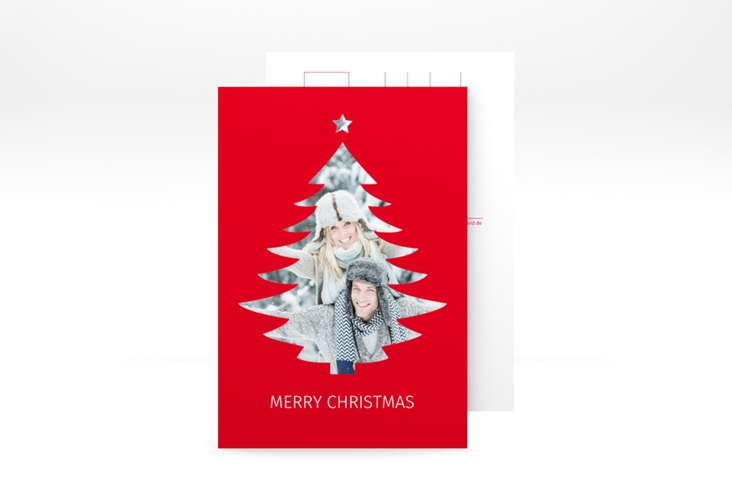 Weihnachtskarte Tanne A6 Postkarte rot hochglanz