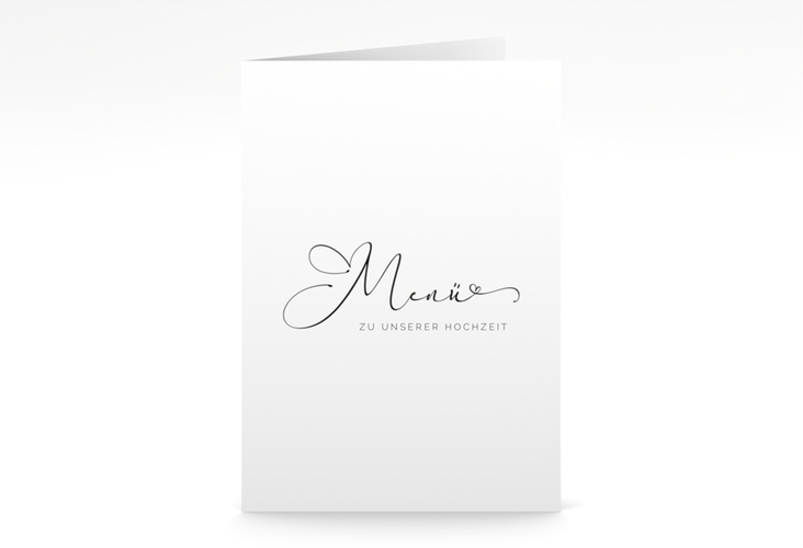 Menükarte Hochzeit Jawort A5 Klappkarte hoch weiss hochglanz modern minimalistisch mit veredelter Aufschrift