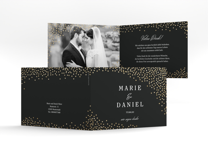 Danksagungskarte Hochzeit Glitter A6 Klappkarte quer schwarz