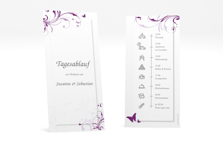 Tagesablauf Hochzeit Palma lange Karte hoch lila