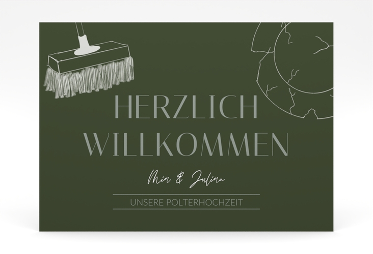 Willkommensschild Poster Polterhochzeit 70 x 50 cm Poster mit Besen und kaputtem Porzellanteller