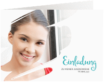 Klick: Details zu Einladung Jugendweihe "Youngster" anzeigen Einladung Jugendweihe Youngster A6 Klappkarte quer tuerkis