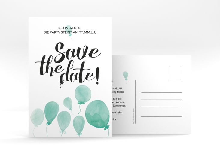 Save the Date-Postkarte Geburtstag Ballon A6 Postkarte gruen hochglanz