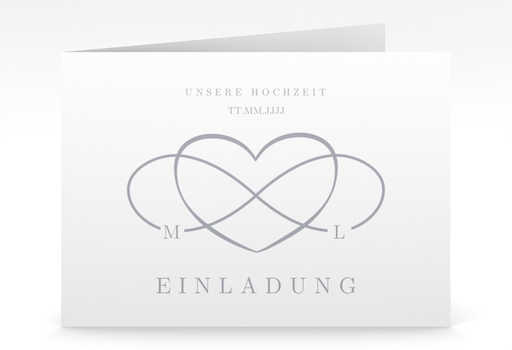 Hochzeitseinladung Infinity mittlere Klappkarte quer grau