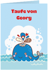 Einladungskarte Taufe Wal A6 Klappkarte hoch blau