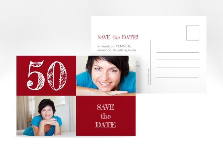 Save the Date-Postkarte Geburtstag Lebensfreude A6 Postkarte rot