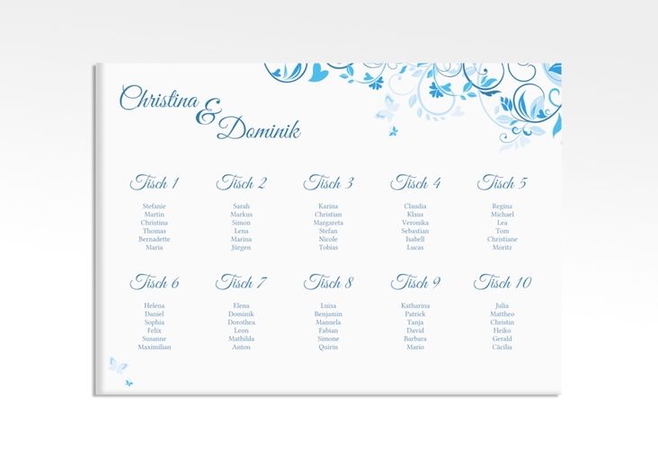 Sitzplan Leinwand Hochzeit Lilly 70 x 50 cm Leinwand blau