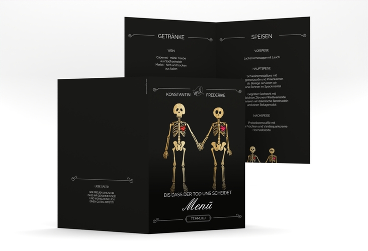 Menükarte Hochzeit Bones A5 Klappkarte hoch hochglanz