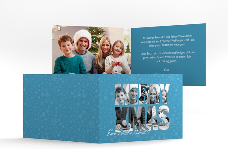 Weihnachtskarte Christmas A6 Klappkarte quer tuerkis modern zum selbst Gestalten