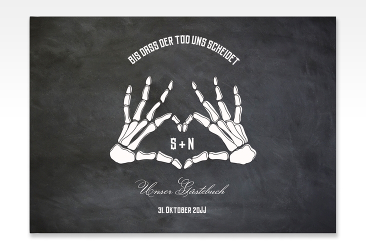 Gästebuch A4 quer Skeleton A4 quer, Hardcover schwarz mit Skelett-Händen