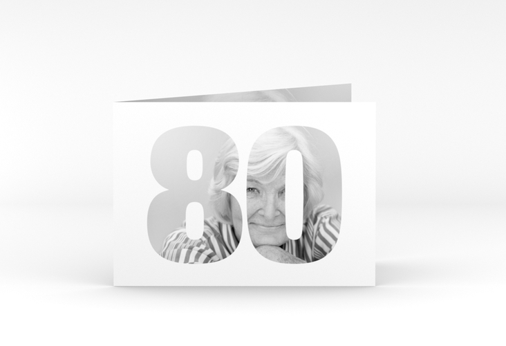 Einladung 80. Geburtstag Numbers A6 Klappkarte quer weiss hochglanz