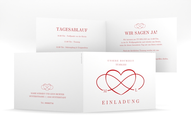 Hochzeitseinladung Infinity mittlere Klappkarte quer rot